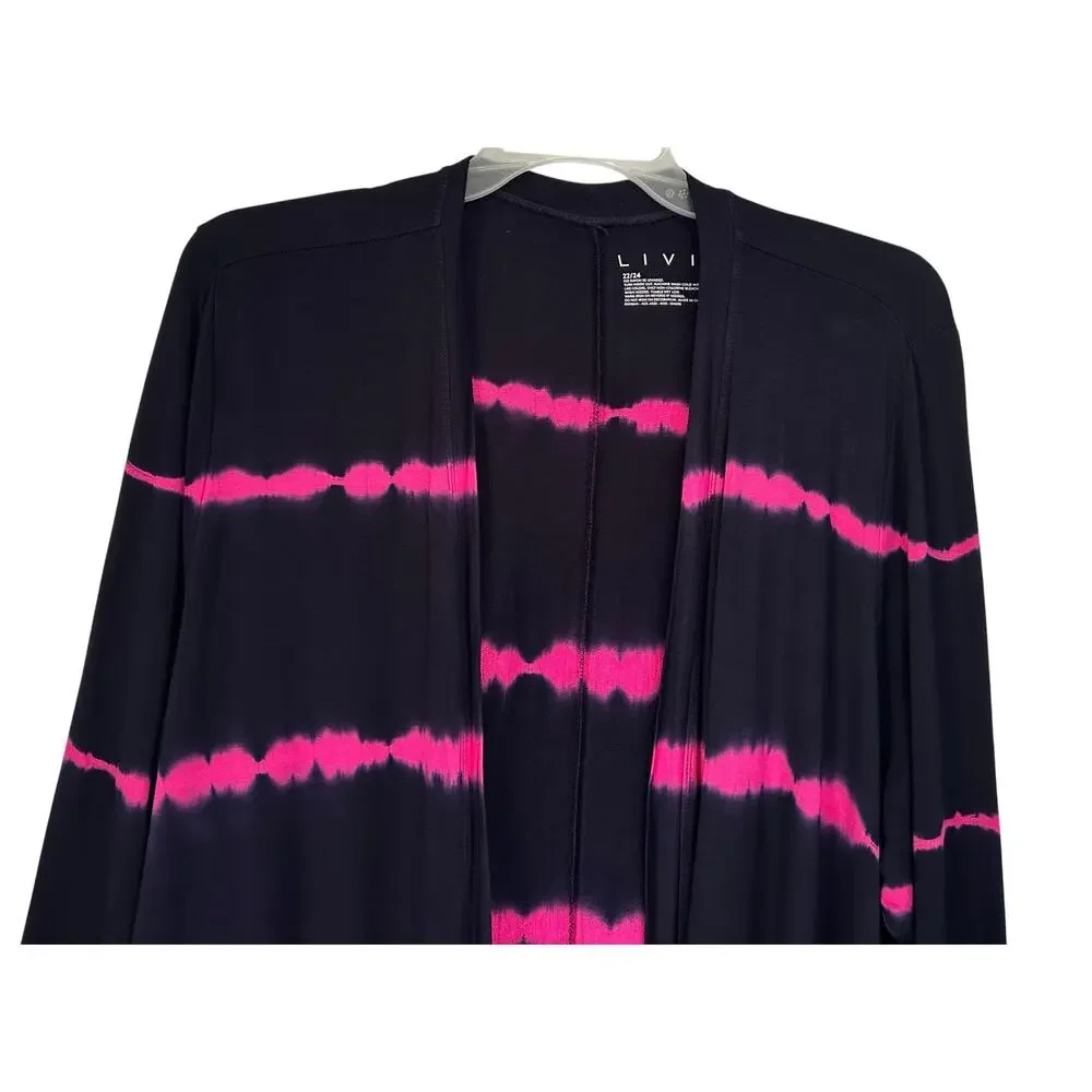 Livi Lane Bryant Striped Duster Cardigan Black Pink 3X Plus Size 22/24